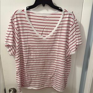 Old Navy Red Striped V-Neck Tee